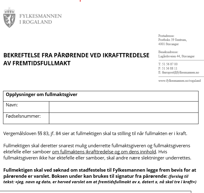 Skjema For Fremtidsfullmakt