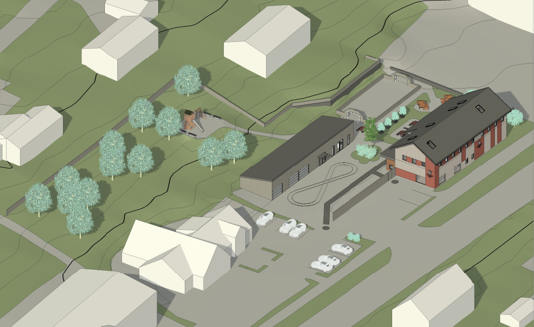 Arkitekttegning av skoleområdet