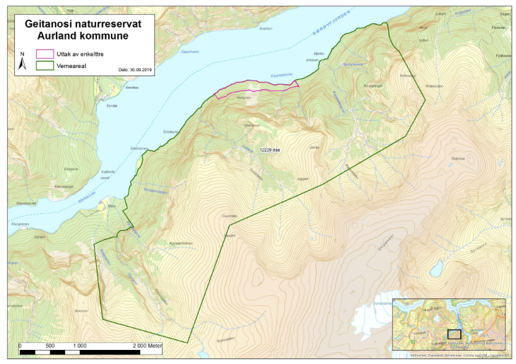 Kart over framlegg til Geitanosi naturreservat