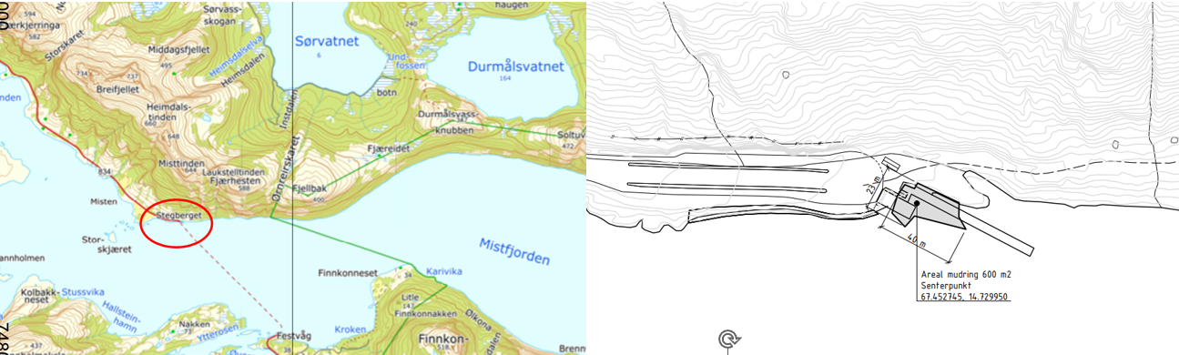 Kart over tiltaksområdet. Illustrasjon er hentet fra søknaden.