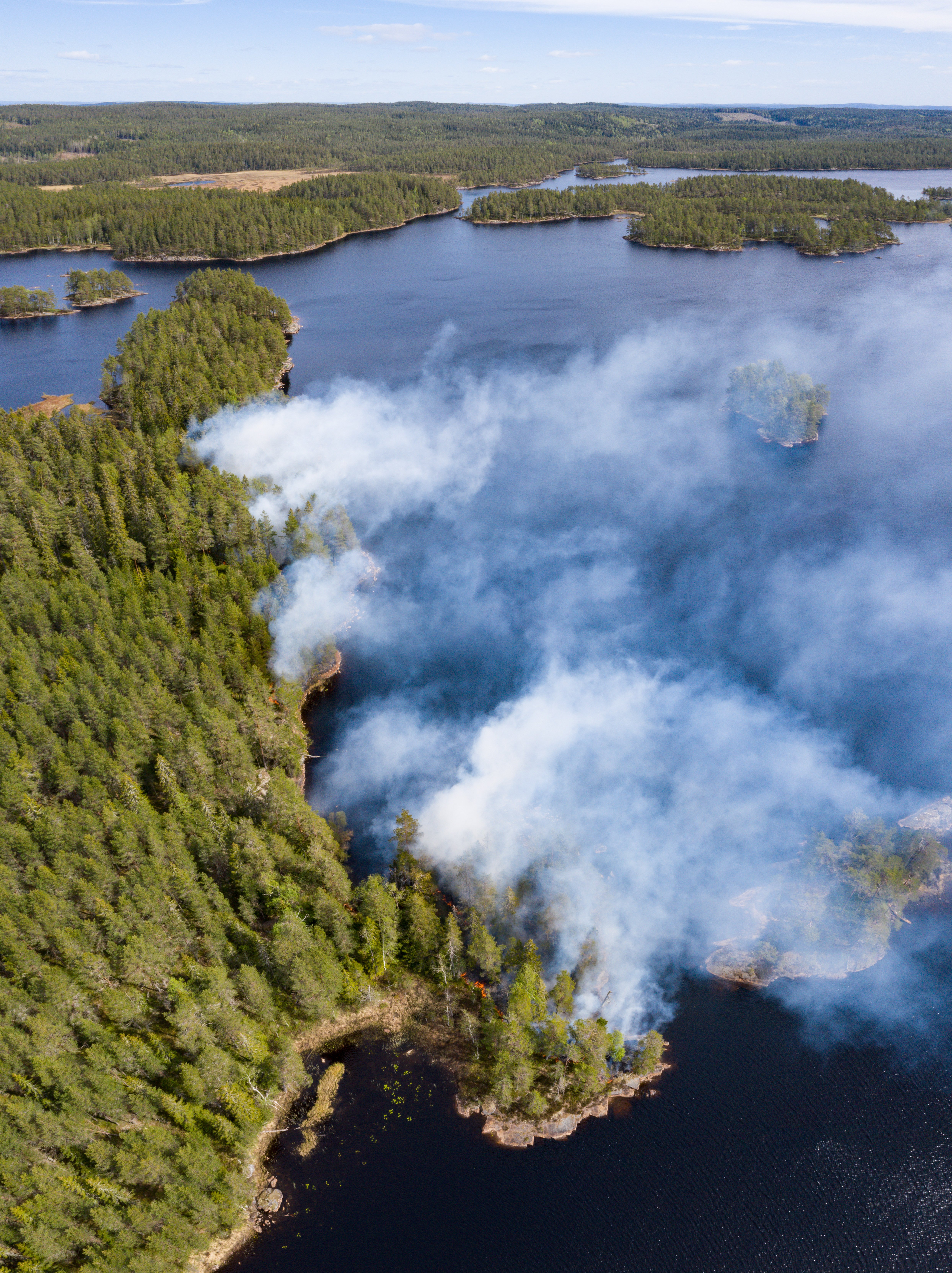 Vindretningen var optimal på brenningsdagen. Røyk og eventuelle gnister blåste ut mot Hølvannet. Her ser vi oppstarten av brenningen. Foto: Kim Abel.