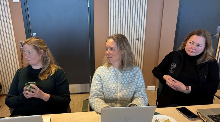 Tre kvinner som sitter ved et bord