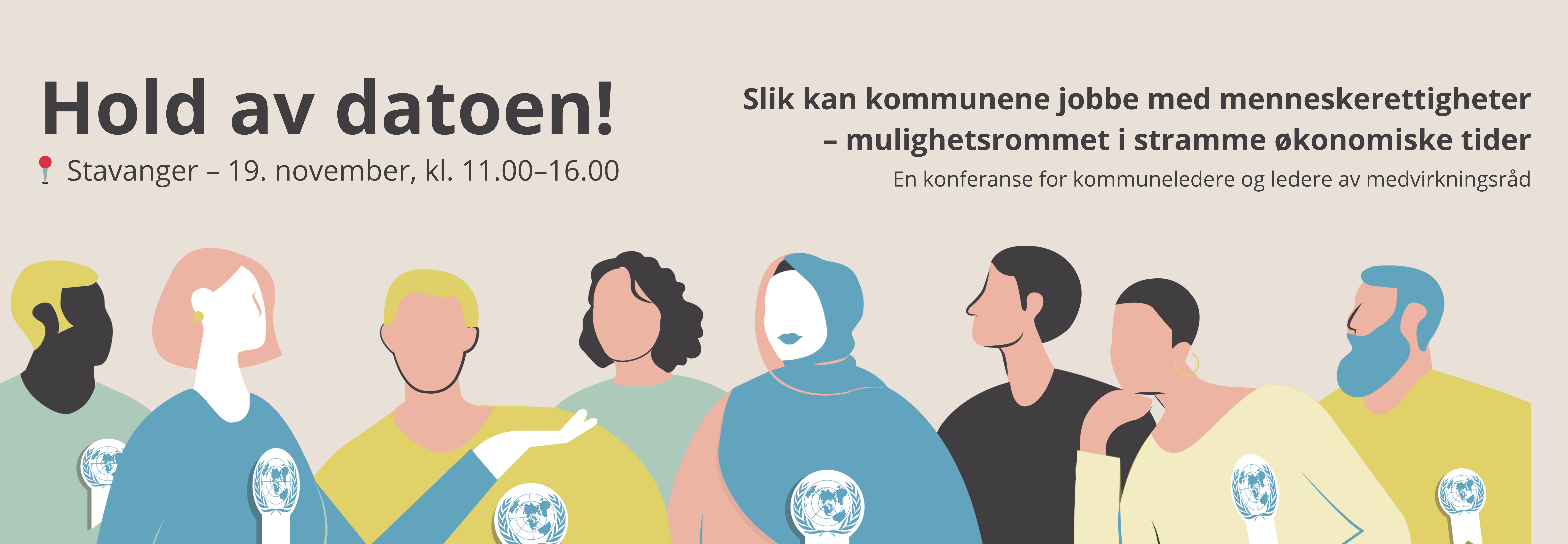 Alternativ tekst: Et grafisk bilde med med budskap om å holde av datoen.