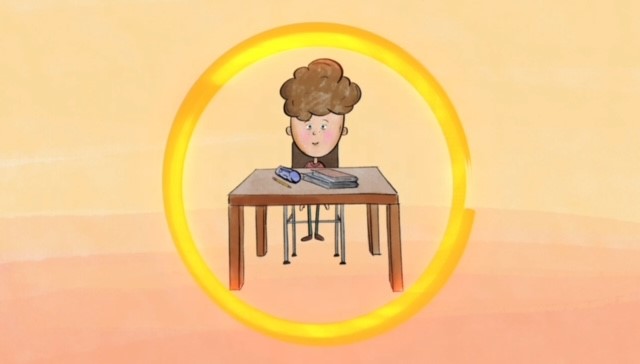 Bildet er hentet fra Statsforvalteren i Innlandet sin film om trygt og godt skolemiljø Skoleelev som sitter på pulten sin, med en gyllen ring rundt