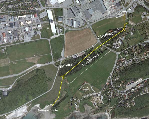 Skisse som viser trase for tunnel og kulverter 