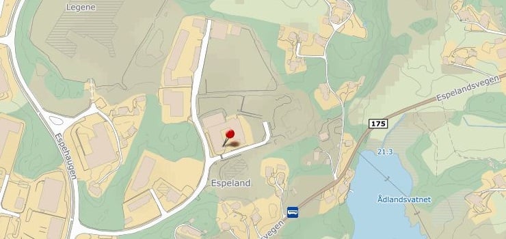 Figur: Rød markering viser kvar anlegget ligg, Espehaugen 54 
