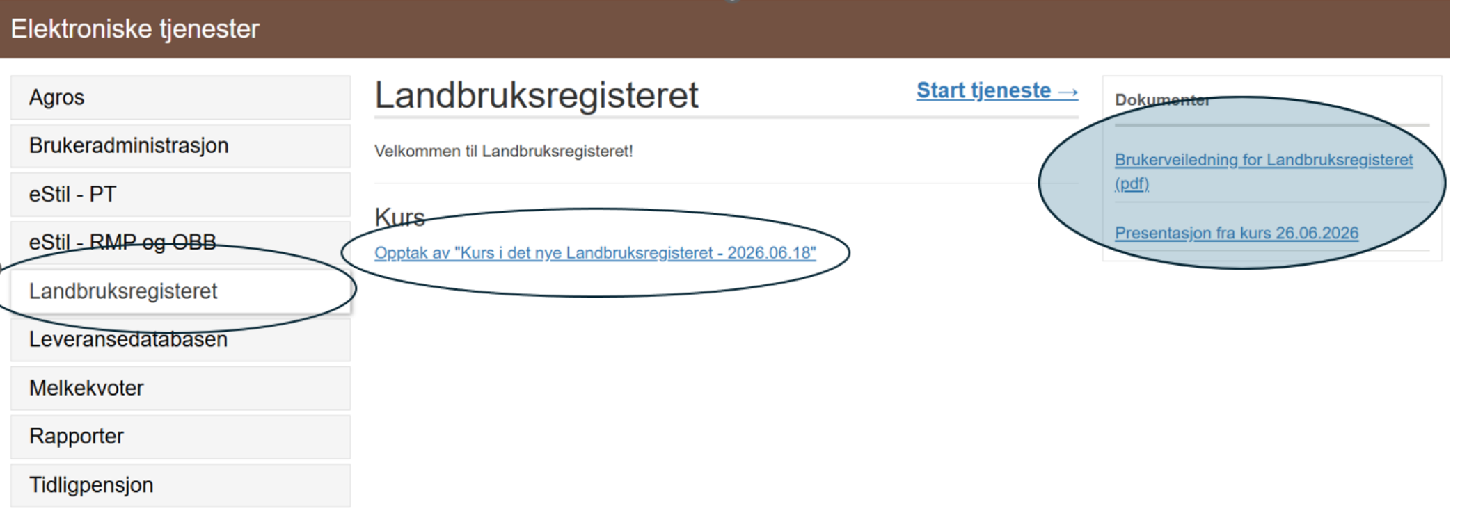 Bilde av sti til veiledning om landbruksregisteret