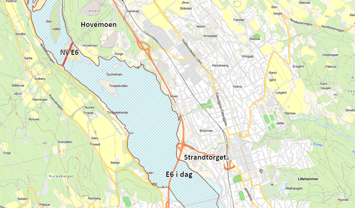 Foto: Kart fra Kartverket, Geovekst, Kommuner, Corine og OSM - Geodata AS | Temadata Innlandet; temadata fra Miljødirektoratet/Naturbase..