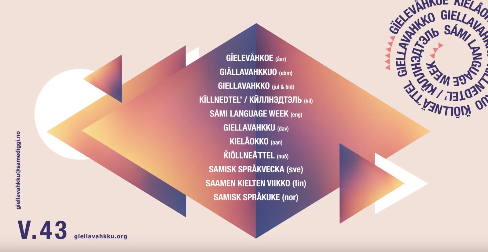 Skjermbilde fra Giellavahkku.org Grafisk design av informasjon om samisk språkuke 2024