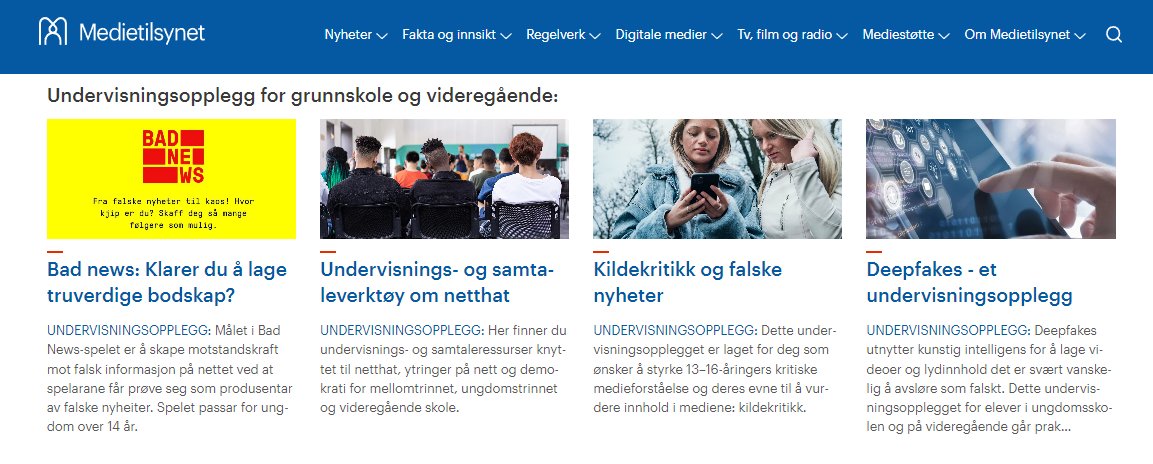 Foto: Medietilsynet. Skjermbilde fra Medietilsynets nettside