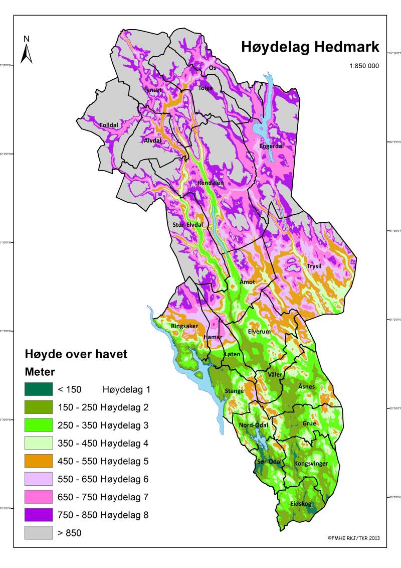 Høydelagskart Hedmark