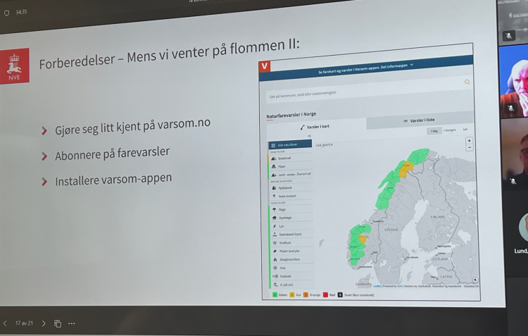 Foto: Lisbeth B. Huse. Skjermbilde av presentasjon fra NVE på møte